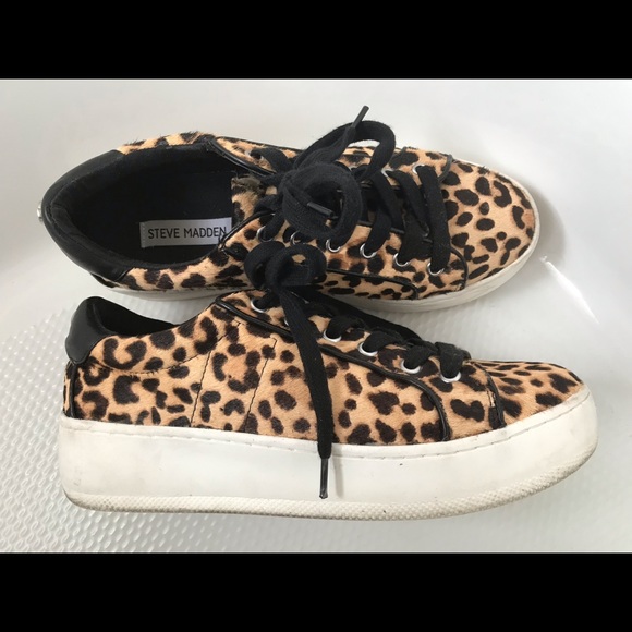 Steve Madden Bertie-1 Faux Fur Leopard platform sneakers - Picture 2 of 4